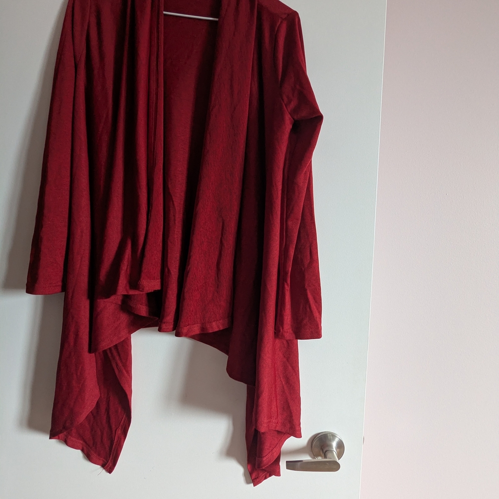 Papillon Blanc Red Asymmetrical Cardigan Sweater